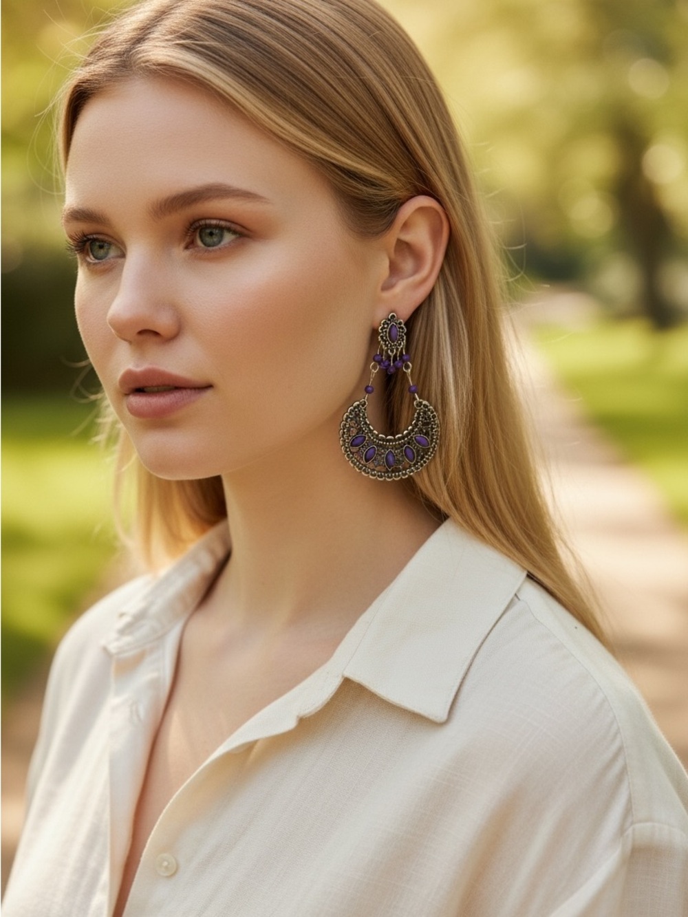 Bohemian Purple Statement Drop Earrings - Women’s Jewelry